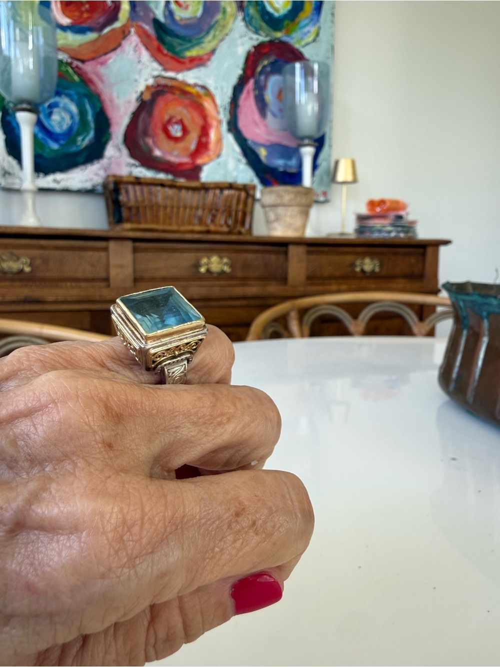 PRETTY RING!! Konstantino Ring with Square Blue Topaz - Picture 2 of 7